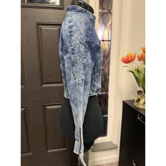 Rare Vintage Y2k Acid Wash Denim Asymmetrical Jacket Wow Couture Size S - Picture 4 of 7